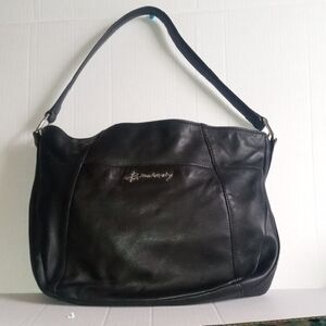 B. makowsky Black Leather Shoulder Bag with Script Logo